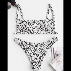 ZAFUL Animal Print Ribbed Bikini White and Black